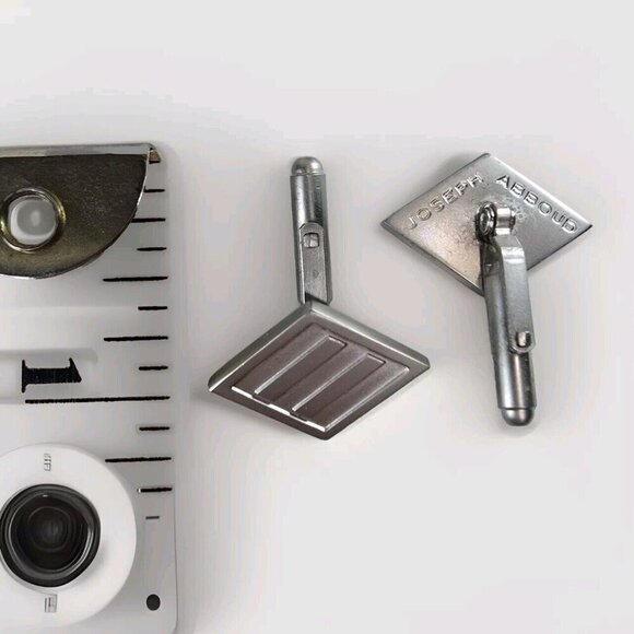 VTG JOSEPH ABBOUD Silver Tone Metal Men Cufflinks Logo Diamond Shape Hinged Back - Picture 5 of 5